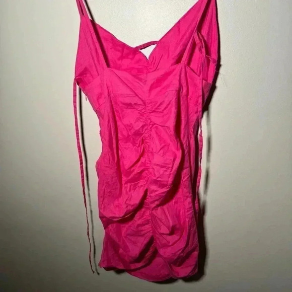 NWOT ZARA DRAPED BEADED LINEN BLEND DRESS BLOGGERS FAV Barbie Pink  m - Picture 8 of 9